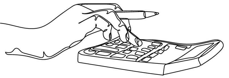 Illustrasjon av en hånd som trykker på en kalkulator
